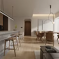 Warm Minimalist Open Concept Living And Dining Room Interior Design With Stone Kitchen Island
