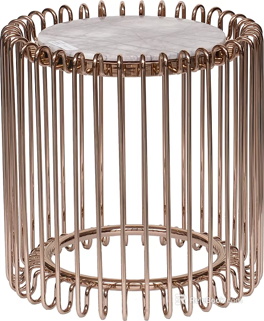 Modern Golden Metal Round Side Table With Slim Vertical Rods Design 3d model 