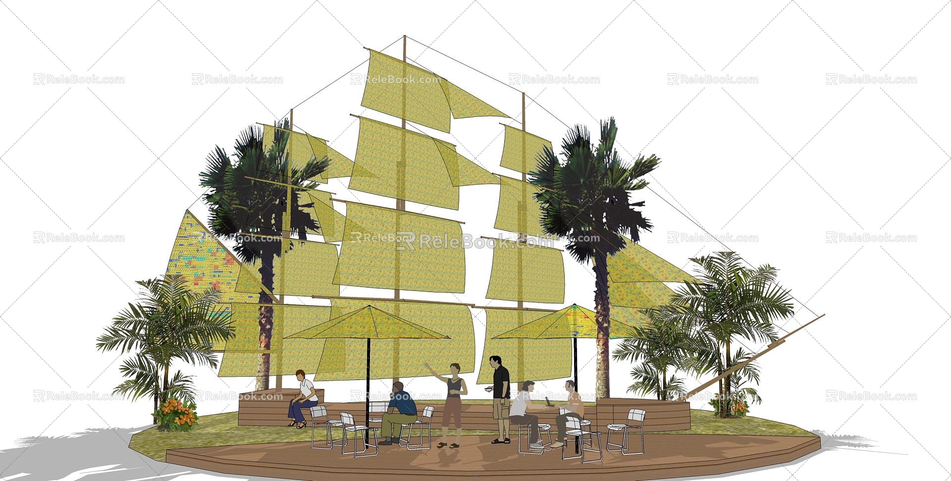 Modern landscape sketch park sailing 3d model