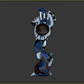 Mechanical Robot Character With Blue Silver Red Armor And Detailed Mechanical Arms Legs