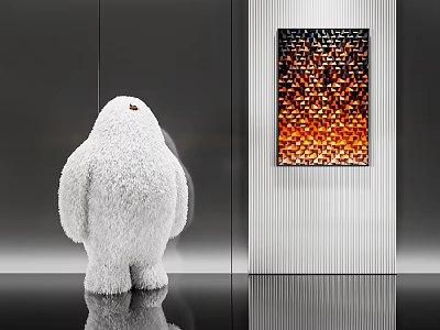 Soft White Plush Bear Shaped Pet Toy In Modern Room With Colorful Wall Art 3d model