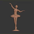 Copper Ballet Dancer Statue in Tutu with One Leg Poised and Arms Extended