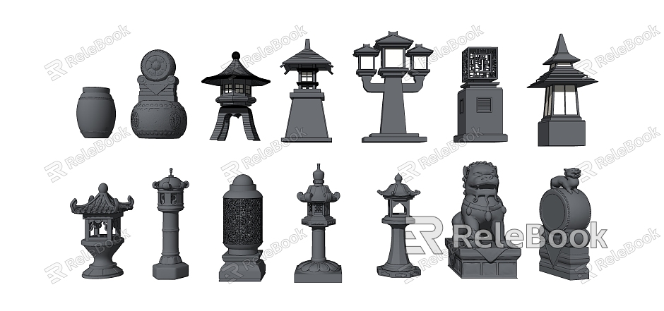 Chinese Lawn Lamp Courtyard Outdoor Lamp Stone Pillar Lamp Stone Lion Newspaper Drum Incense burner model