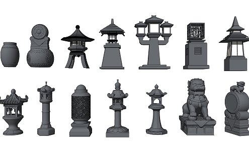 Chinese Lawn Lamp Courtyard Outdoor Lamp Stone Pillar Lamp Stone Lion Newspaper Drum Incense burner 3d model