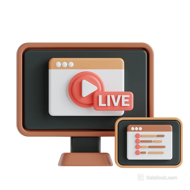 Large Monitor With Live Play Button And Small Screen Displaying List Interface 3d model