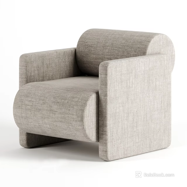 Modern Minimalist Single Sofa With Light Gray Fabric And Rounded Armrests 3d model 