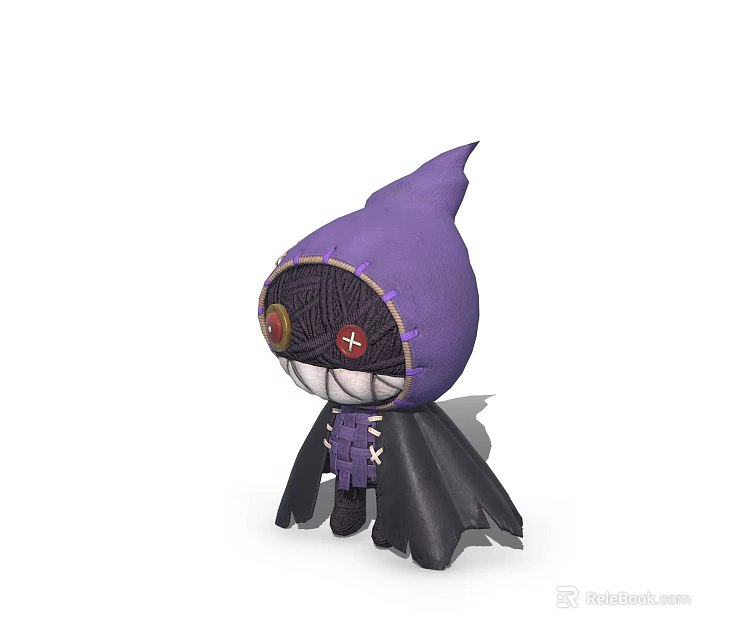 Decorative Purple Figurine Ornament Set With Black Cape And Stitched Red Eyes Design 3d model 