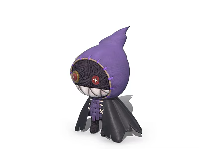 Decorative Purple Figurine Ornament Set With Black Cape And Stitched Red Eyes Design 3d model