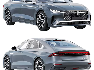 Sleek Gray Car Front And Rear View 3d model