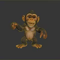 3D Rendered Smiling Cartoon Monkey With Black Head Orange Ears Hands Feet Standing Pointing