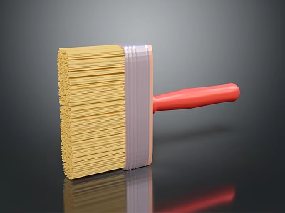 Yellow Bristle Brush With Red Handle On Dark Reflective Surface 3d model