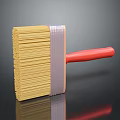 Yellow Bristle Brush With Red Handle On Dark Reflective Surface 3d model