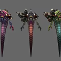 Three Colorful Fantasy Creatures With Spiked Design And Glowing Eyes Artistic Variants