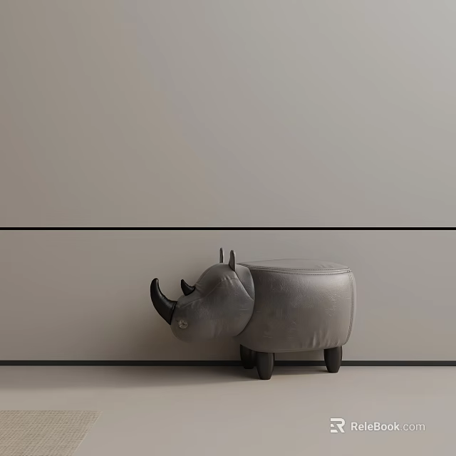Modern Gray Rhino Shaped Leather Side Table for Minimalist Interior Decor 3d model 
