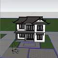 Traditional Chinese Style Two Story Detached Villa With Overhanging Eaves White Walls And Courtyard Greenery