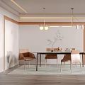 Modern Restaurant Interior With Dining Table Brown Chairs And Pendant Lights 3d model