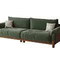 Modern Green Fabric Double Sofa With Wooden Legs And Striped Accent Pillows