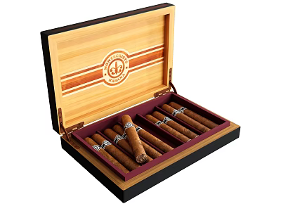 Decorative Ornament Set Featuring Open Wooden Box With Neatly Arranged Cigars Inside 3d model