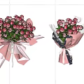 Decorative Ornament Set With Pink Red Roses And Pink Black Wrapping Floral Arrangement
