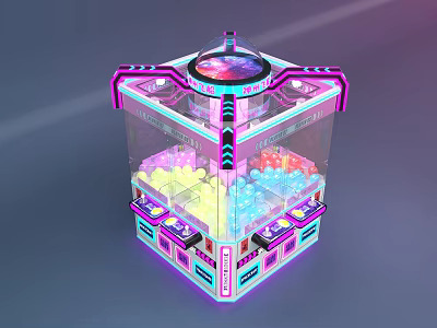 Amusement Equipment Modern Cubic Design With Transparent Enclosure Colorful Balls And Neon Lights 3d model