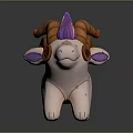 Cute Fantasy Game Movie Character With Pink Body Orange Horns Purple Fur Tail