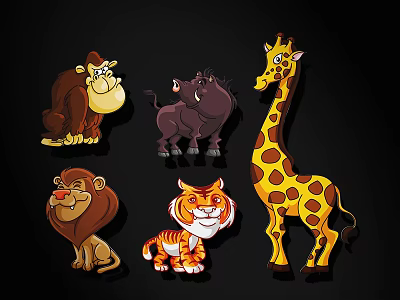 Cute Cartoon Animal Wall Decor Featuring Lion Tiger Giraffe Gorilla and Warthog 3d model
