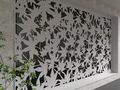 Modern Decorative Wall With Laser Cut Leaf Pattern Design Indoor Interior And Green Plant Accent 3d model