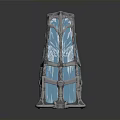 Modern Architectural Scene Component With Tower Like Blue Transparent Structure And Metal Framework