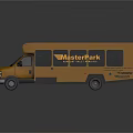 Vibrant Yellow Bus Featuring Master Plan Branding and Side Window Design 3d model