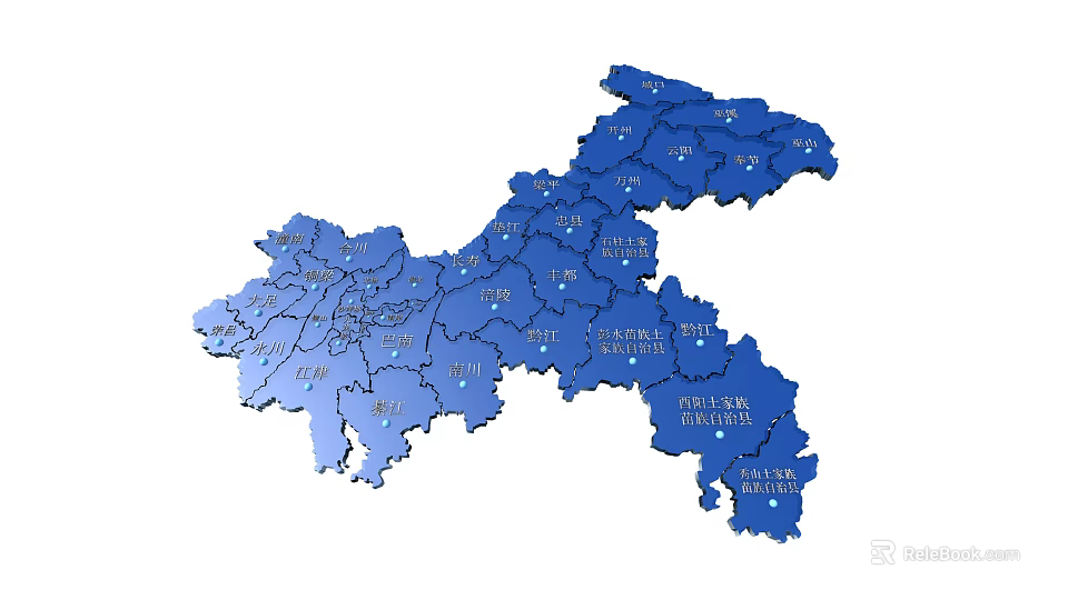 Blue Map Wall Decor With Regional Names For Home Interior Design 3d model 