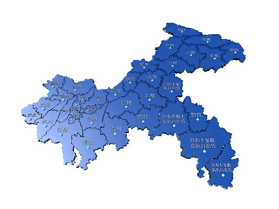 Blue Map Wall Decor With Regional Names For Home Interior Design 3d model