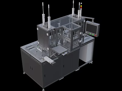 Industrial Automated Manufacturing Equipment With Stainless Steel Frame Control Panel And Vertical Columns 3d model