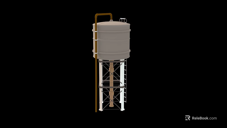 Industrial Water Tank Equipment With Metal Support Structure And Vertical Pipeline 3d model 