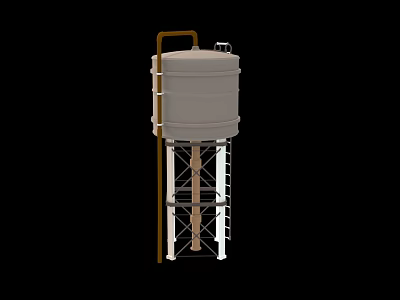 Industrial Water Tank Equipment With Metal Support Structure And Vertical Pipeline 3d model