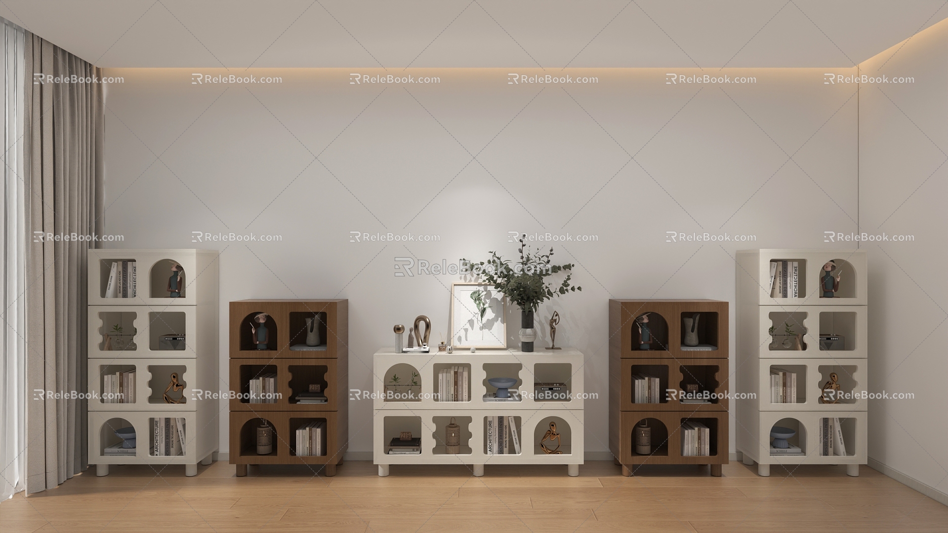 Children's Bookcase Cream Style Floor Combination Bedroom Storage Cabinet Kindergarten Small Cabinet 3d model