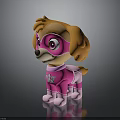 Cute Cartoon Dog Toy Figure In Pink Costume With Mask And Wings