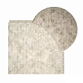 Cream Colored Stylish Rugs With Circular And Square Designs Plush Texture And Fringe Edges