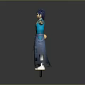 Blue Haired Anime Character 3D Model In Traditional Blue Outfit Standing With Arms Outstretched