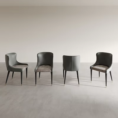 Modern dark gray leather dining chairs with sleek black legs and padded seats 3d model