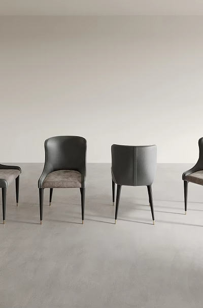 Modern dark gray leather dining chairs with sleek black legs and padded seats 3d model