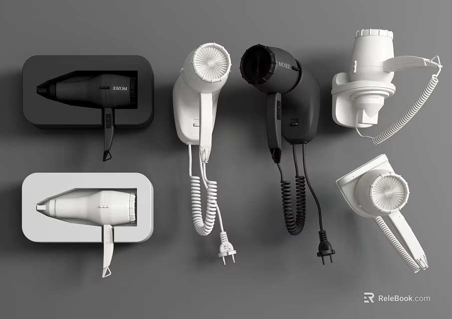 Various Styles Of Modern Hair Dryers As Essential Household Electrical Appliances 3d model 