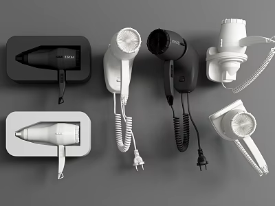 Various Styles Of Modern Hair Dryers As Essential Household Electrical Appliances 3d model