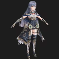 Anime Style Female Character With Blue Hair In Mechanical Outfit And Long Boots