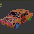 Vintage Yellow Car With Graffiti Art Number 69 And Worn Exterior Design