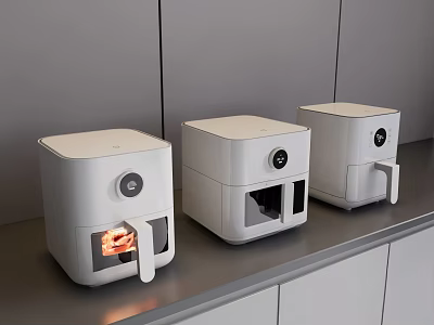 Three White Air Fryers As Daily Electrical Appliances On Kitchen Countertop 3d model