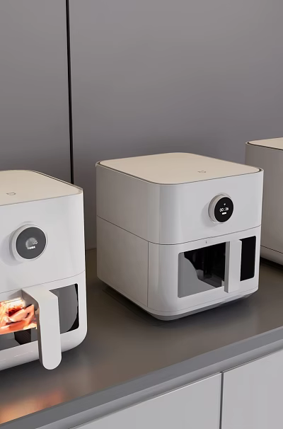 Three White Air Fryers As Daily Electrical Appliances On Kitchen Countertop 3d model