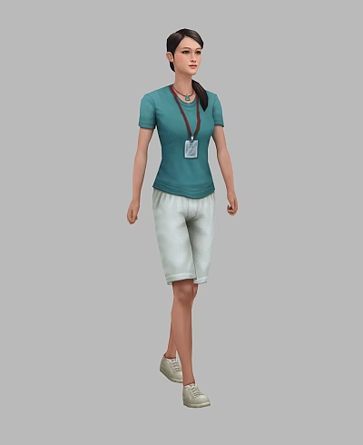 Female tour guide bip skeleton binding basic walk animation 3d model