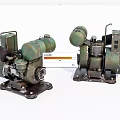 Two Green Vintage Military Weapon Mechanical Devices With Metal Bases