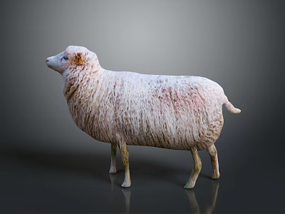 White Sheep With Fluffy Wool Standing On Simple Gray Background 3d model