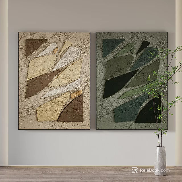 Textured Abstract Paintings with Geometric Shapes Warm Cool Tones Interior Decor 3d model